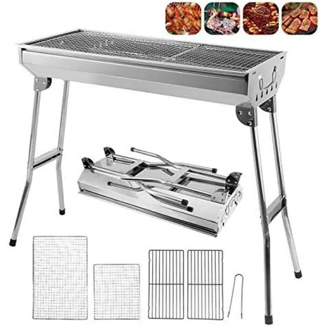 Barbecue a carbone pieghevole con struttura in acciaio argento
