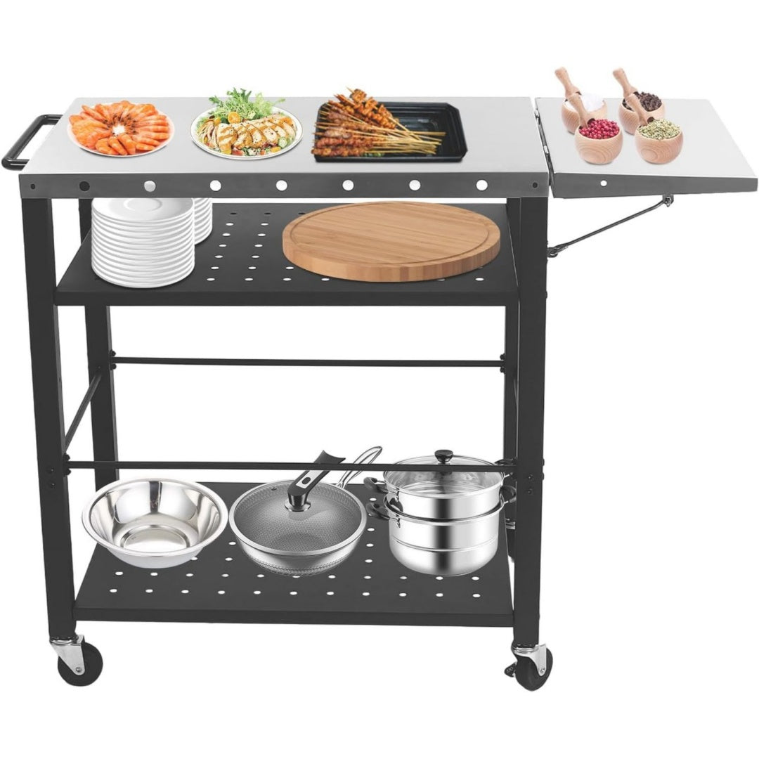 Carrelli portavivande pieghevole con struttura in acciaio nero