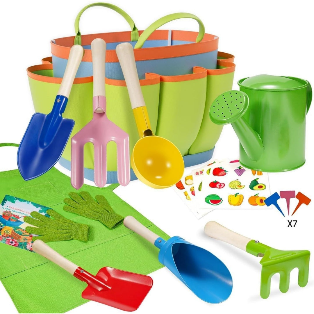 Set di attrezzi per bambini verde con design versatile 20 x 15 x 10 cm