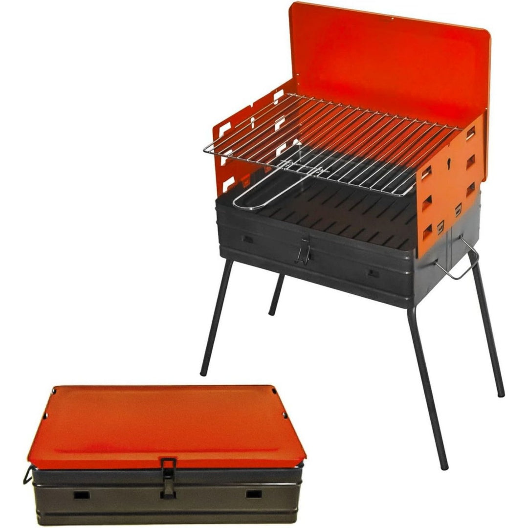 Barbecue a carbone pieghevole con struttura in acciaio nero con design versatile Barbecue tradizionale alimen