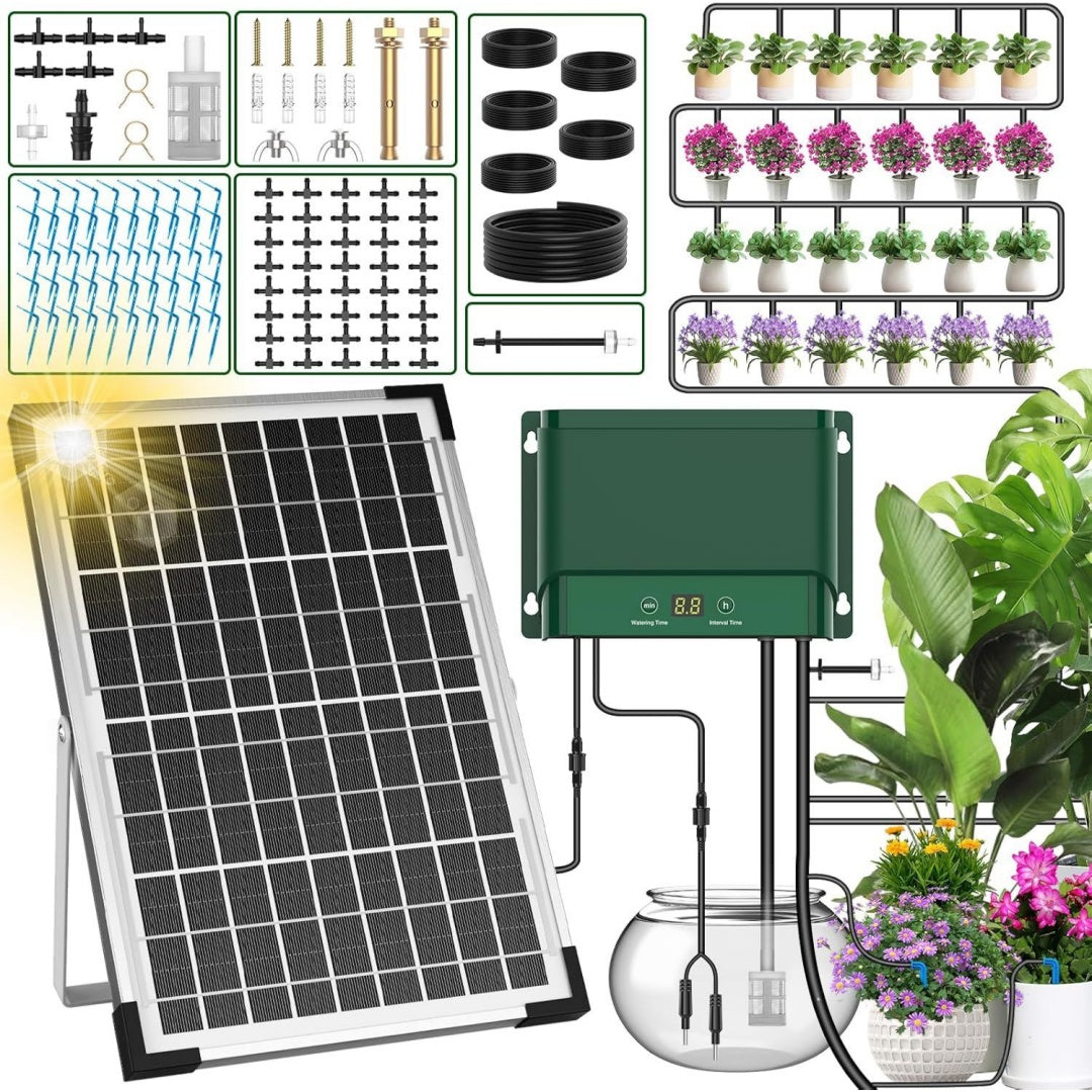 Kit per irrigazione a goccia regolabile con vano contenitore verde