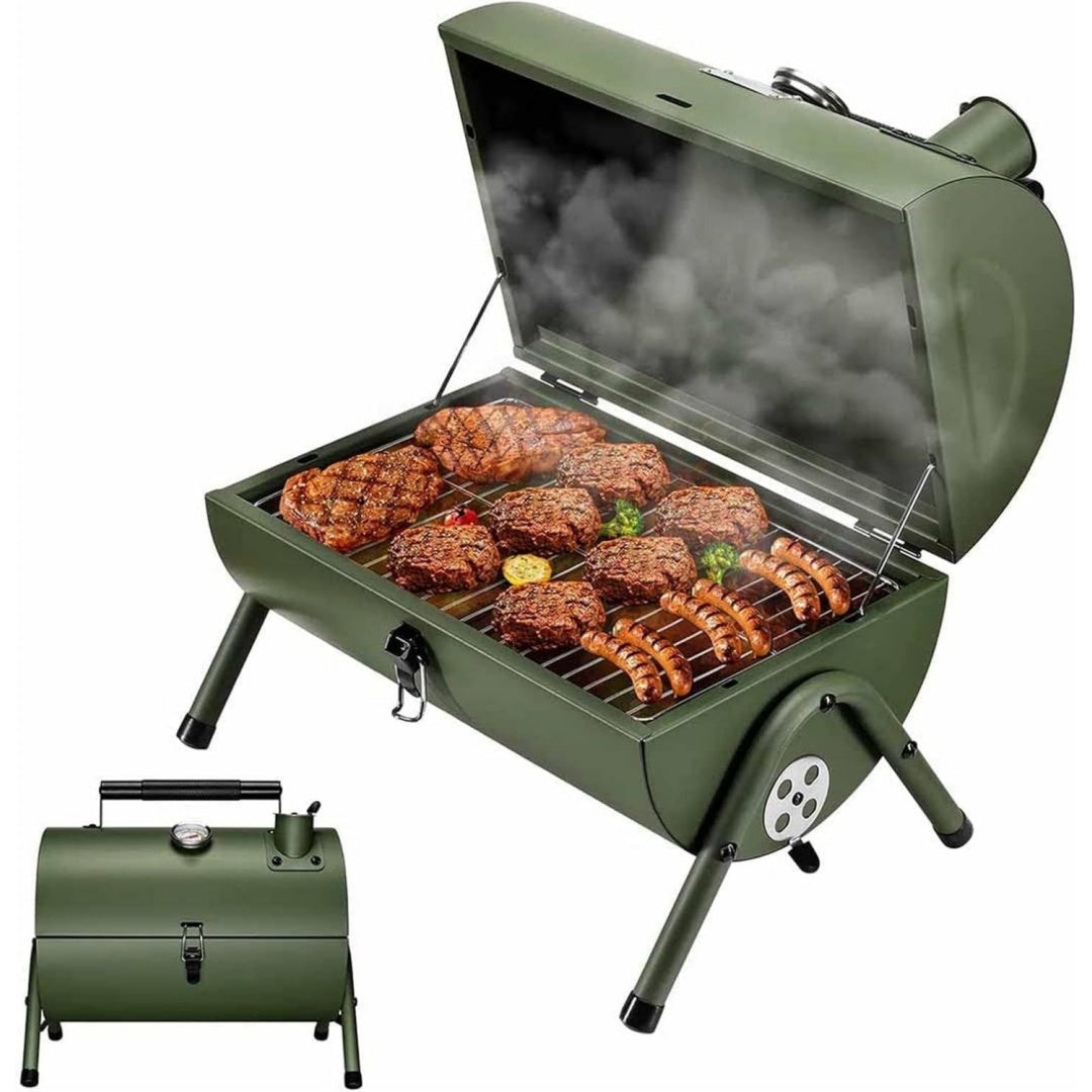 Barbecue a carbone pieghevole regolabile nero con design versatile pieghevole regolabile